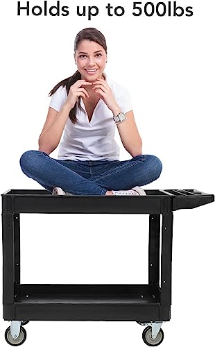 Service Cart 2-Shelf, Storage Handle, 500 lbs Capacity, for Warehouse/Garage/Cleaning/Manufacturing，45\"X25\" - Thumbnail 6