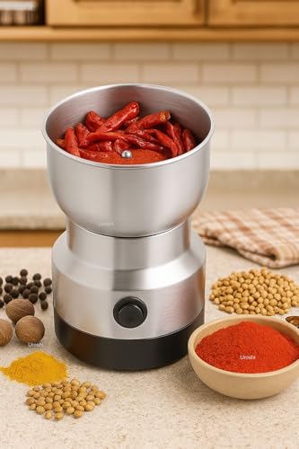 Image of Nima Electric Grinder Stainless Steel Mini Mixer for Coffee, Spices, Masala, Nuts & Seeds Multifunctional Household Chopper with Powerful Motor Compact Dry Grinder Machine
