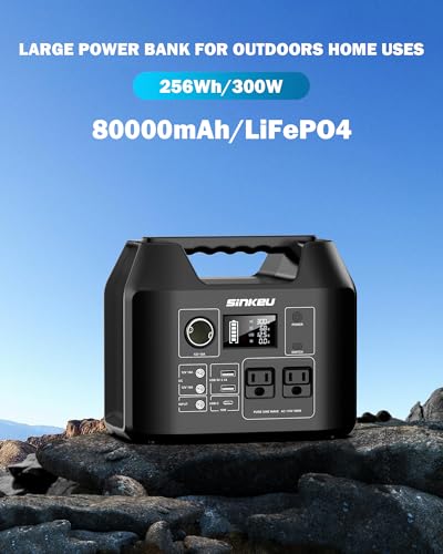 SinKeu E300 Portable Power Station 300W LiFePO4 Battery(LFP) 8-Port Solar Generator with 110V Pure Sine Wave AC Outlets Compact 80000mAh Solar Power Bank for Emergency Camping Home Use(Black) - Image 6