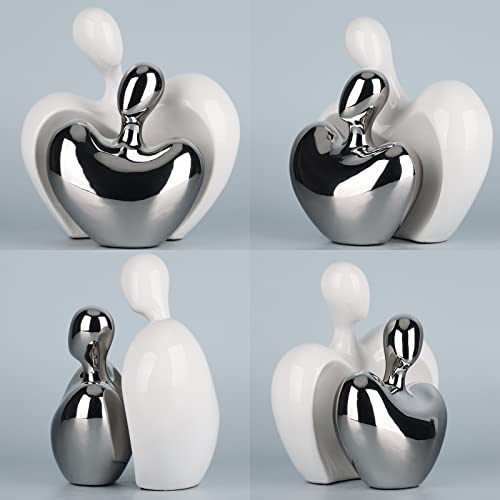 Dovdov Silver And White Ceramic Couple Statue, Modern Home Decor Love Statue, Romantic Abstract Couple Art Sculpture, Living Room Office Bookshelf Bedroom Decorations #TOP5