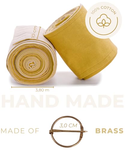 HEMAD Mittelalter Wadenwickel Set mit Fibeln Feste Baumwolle Modell: Balder, Gelb