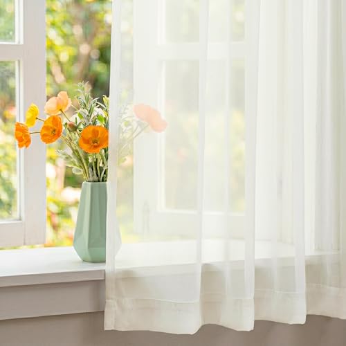 Image of NICETOWN Modern Light Filtering Sheer Curtains, Natural, W42xL63, 2 Panels