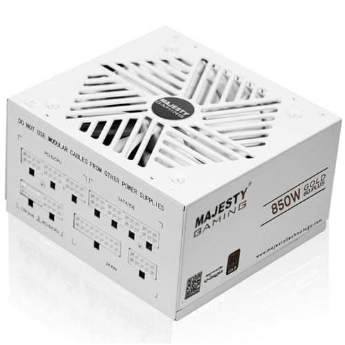 Majesty 850W Gold Power Supply Supports RTX 50 Fully Modular Low Noise - ATX 3.1 & PCIe 5.1 Compatible - 105 Japanese Capacitors - 80+GOLD Efficiency - Standby Support - 10 Year Warranty