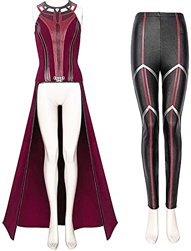 Image of Female Wanda Maximoff Cosplay Costume Scarlet Witch Headwear Cloak and Pants Full Set Outfit