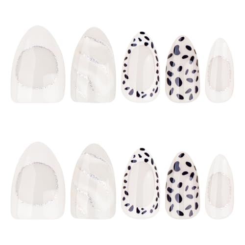 Image of Secret Lives Black Spotted Leopard Print Almond Press-On Nails - Trendy Wearable Nail Art, Reusable False Nails