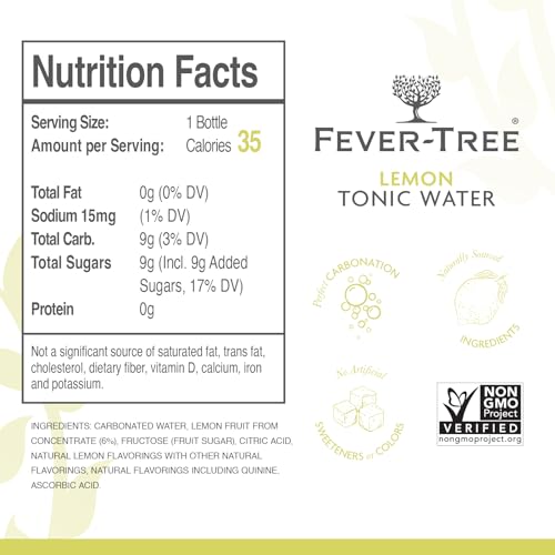 Image of Fever Tree Lemon Tonic Water - Premium Quality Mixer - Refreshing Beverage for Cocktails & Mocktails. Naturally Sourced Ingredients, No Artificial Sweeteners or Colors - 200 ML Bottles - Pack of 24