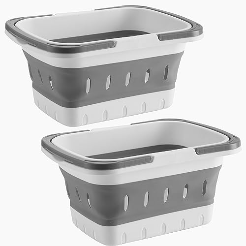 Image of ANNIYA Foldable Plastic Shower Caddy Basket 2 Pcs, Portable and Durable Toiletries Caddy with Handles Ideal for Dorm, Bathroom, Cleaning, Kitchen, Camping, Waterproof, Easy to Clean (Grey 2 pack)