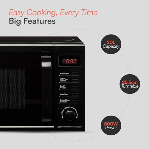 Cookology CFSDI20LBK 800W Freestanding Microwave in Black - 20 Litre Capacity - Digital Microwave - 25cm Turntable - Time Quick Defrost Setting - 8 Cooking Functions - Image 4