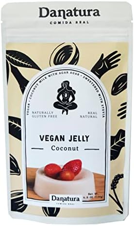 Coconut Vegan Jelly, Plant Based, Vegan, Agar Agar, Delish Dessert, 4.8 Ounces, Vegan Jelly Alternative, Only 3 Ingredients, Lactose-Free, Casein-Free, No Added Sugar, Fat-Free, Low Carb, V- Label.