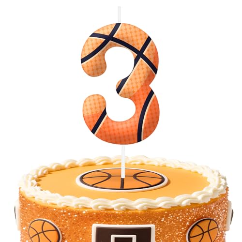Basketball Number 3 Birthday Candles, Basketball Themed Cake Topper for Boys Girls, Cake Decorations for Birthdays, Sports Theme Party Supplies, Candles for Party Decorations