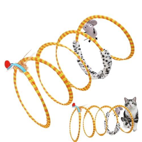 Katzen- Frühlingsspielzeug- Plüsch 9, 84 X 21, 65 Zoll | Faltbarer Katzentunnel Mit Feder Und Mausspielzeug | Interaktive Indoor- Aktivitätsstruktur Für Kätzchen, Zum Spielen, Jagen Und Zur