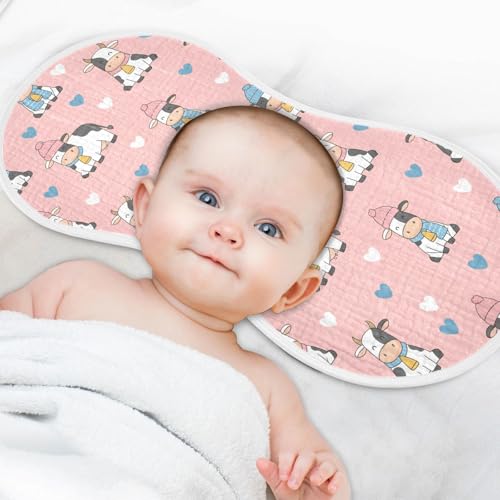 J JOYSAY Cow Bull Hearts Pink Baby Burp Cloths for Boys Girls Large 22''x11'' Cotton 4 Layer Boys & Girls Rags for Spit Up one sizex44