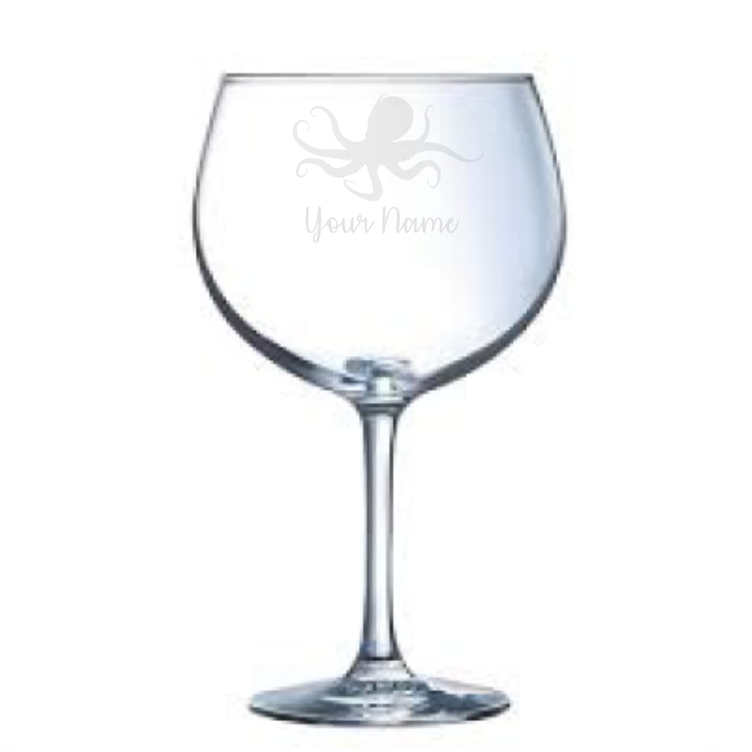 Personalised Octopus Engraved Balloon Gin Glass, Octopus Gift, Gift for Women, Gift for Men