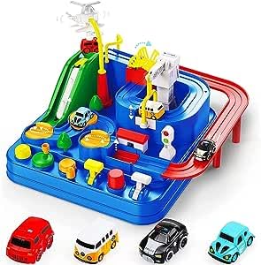 PreeminentCar Adventure Toys, City Rescue Preschool Educational Toy Vehicle, Parent-Child Interactive Train Toy, Puzzle Car Race Tracks Parking Playsets for 3 4 5 6 7 8 Year Old Toddlers Boys Girls