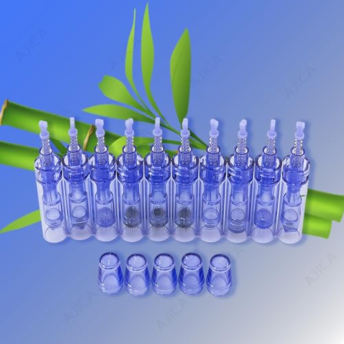 Image of Derma Pen Needles Cartridge 12 Pin | 36 Pin | Nano Needle Cartridge Tip For A1 & A6 Derma Pen Electric Auto Micro Stamp Derma Anti-Aging Pack of 3 (Blue, A6 Round)