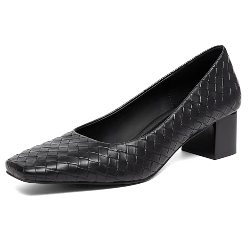 Women’s Patent Square Toe Pumps - Low Chunky Block Heel Dress Shoes for Office, Party & Daily Wear