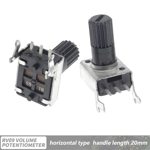 Potenciómetro RV09 de 3 pines horizontal con eje 20mm resistencia 20k ohm 2