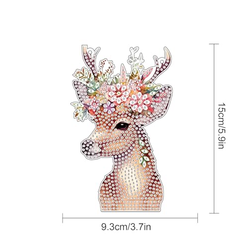 Image of Deer Animal Diamond Painting Hanging Kit - DIY Acrylic 5D Special Shaped Diamond Art Pendant Ornament Board for Wall, Door Garden Decoration, Handmade Craft Kit Gift for Adults and Beginners