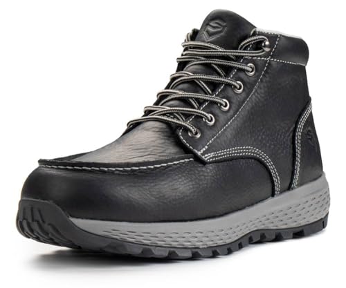 Image of SUREWAY Men's Lightweight Casual Wedge Soft Moc Toe Work Boots,Comfort Insole, Superior Oil /Slip Resistant,Men's Construction Industrial Safety Working Boots /Shoes - Black