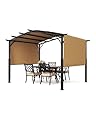 VEVOR 10 x 10 ft Outdoor Pergola, Arched Top Metal Pergola, Retractable Pergola with Sun Shade Canopy, Large Patio Shelter Pavilion, Heavy Duty Garden Pergola for Deck Backyard Porch Poolside
