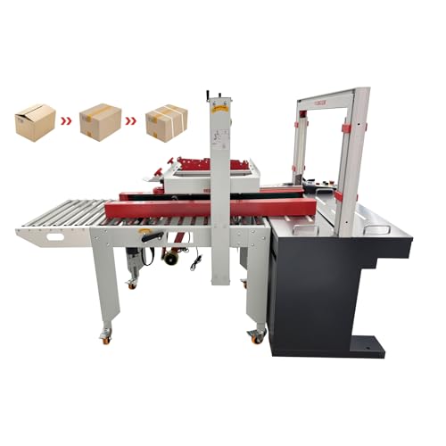 HayWHNKN Automatic Carton Sealing Strapping Machine 2 in 1 Industrial Box Packaging Wrapping Tape Strapping 120-500mm Adjustable 400-600 Boxes/Hour 110V