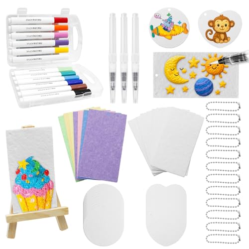 Rwbimti Magic Puffy Paint, 65 Teiliges DIY Schaum Textur Malset, 3D Drawing Magic Schwamm Leinwand, 12 Farben Stifte 32 Pcs Schaumstoff Textur Papier, Magisches Puffy Paint FüR Schaumtextur Malerei