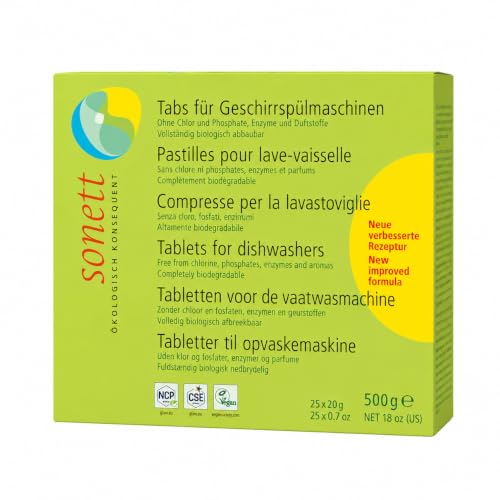 Image of Sonett Organic Dishwasher Tablets, 25 Count deep clean dish tab fresh scent (17 fl oz)