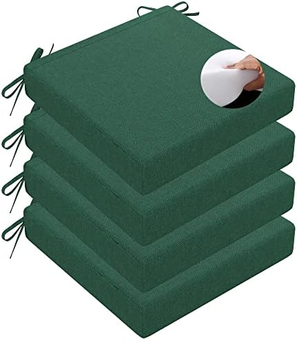 seat cushions for patio chairs 4Pack/Special Design:Double-Sided Indoor Chair Pads,Fabric:A Side Linen/B Side Ice Mat/High-Density Sponge Filling/16"X16"X2"Comfortable wicker furniture cushions/Green