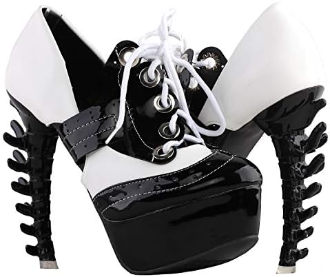 SHOW STORY Retro Black White Lace Up Biker Punk Military Eyelets Bone High Heel Platform Club Shoes,LF80719BK35,4US,Black | Image 1