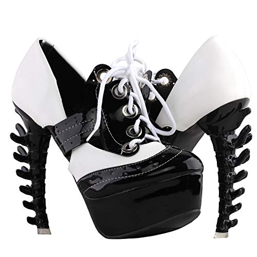 SHOW STORY Retro Black White Two Tone Lace-Up Gladiator Platform Bone Heels Shoes,LF807192