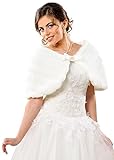 Handwäsche 40°C Stola Cape Poncho Brautstola Brautcape Pelzstola Braut Hochzeit Pelz Fell, db22 Ivory