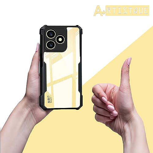 Image of A rtistque Clear Hard Transparent Acrylic Armor Anti-Drop Shockproof TPU Edge Back Cover Case for Realme Narzo N53 - Black