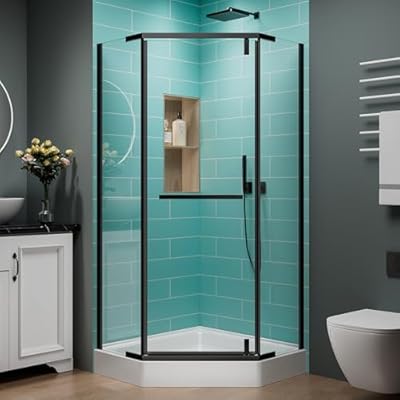 36 Corner Shower Door,36" W x 72" H Neo-Angle Corner Shower Enclosure,Frameless Pivot Shower Doors with 1/4” (6MM) SGCC Tempered Glass for Walk-in Shower,Matte Black