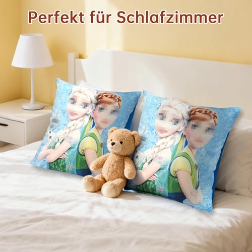 Oirigaga Prinzessin Kissenbezug, 45x45cm Kinder Cartoon Kopfkissenbezug Kissenhülle mit Doppelseitigem Muster & Verstecktem Reißverschluss, Superweicher Plüsch Zierkissenbezüge für Sofa Bett Stuhl
