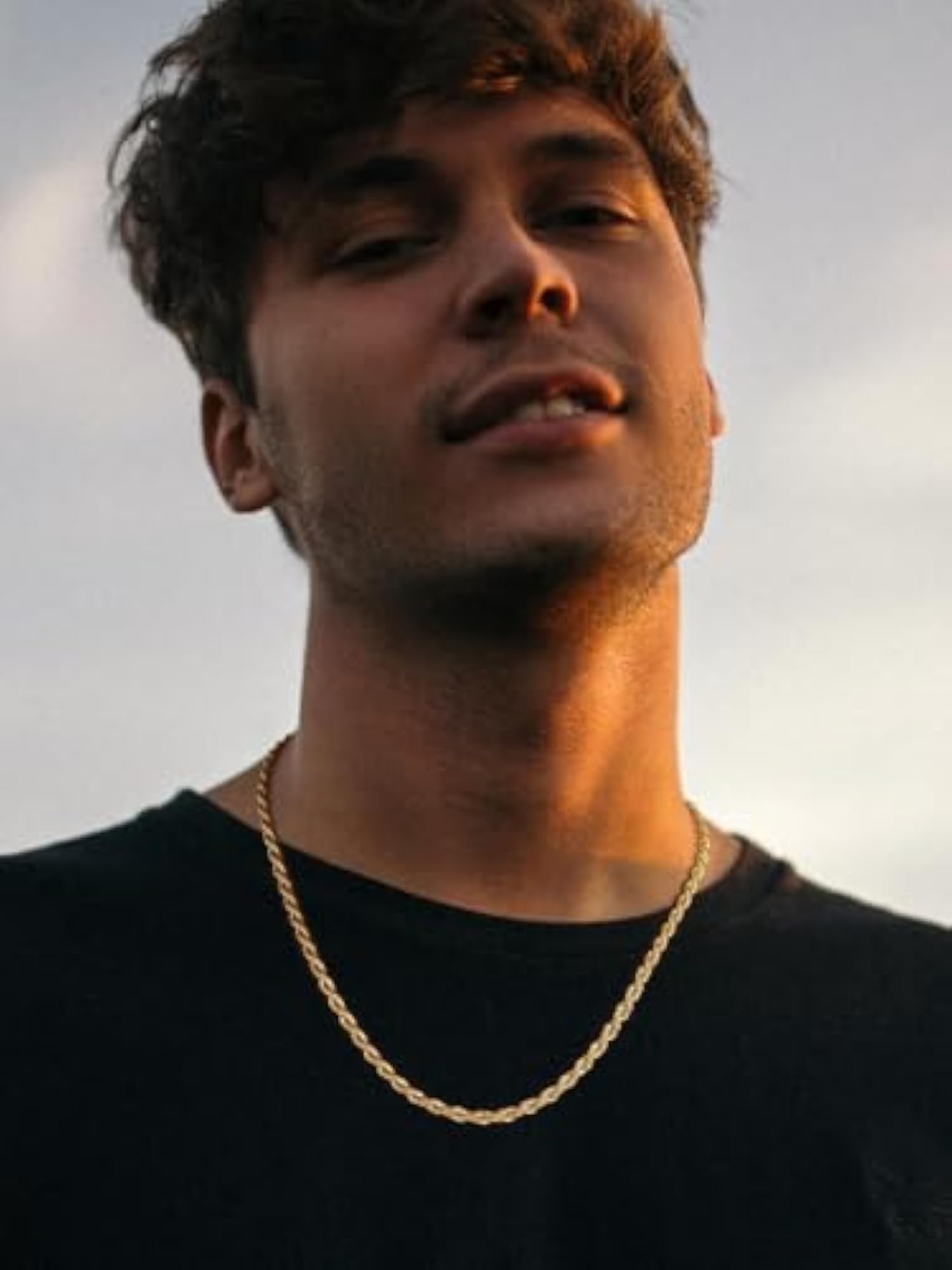 Men's Twisted Rope Chain Necklace, 18K Gold Plated