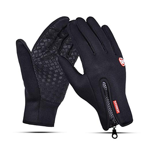 Aogolouk Guantes de invierno hombres y mujeres | Guantes antideslizantes a prueba de viento de pantalla táctil con forro polar para correr en bicicleta | Calentadores De Manos - Negro (S)
