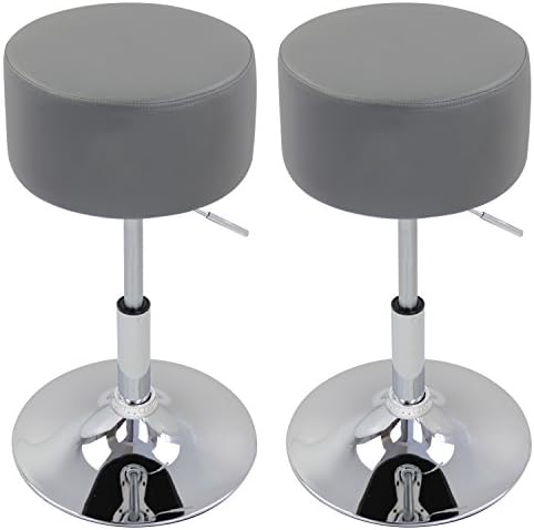 WOLTU Bar Stools Set of 2 Faux Leather Bar Stools Grey Gas Lift Seat Adjustable 360° Swivel Kitchen Dining Stools Chairs