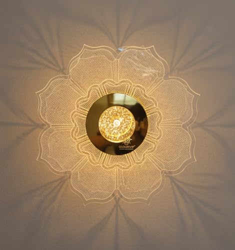 Image of Glowave Golden Acrylic Light Round Flower Design Wall Lamp Lighting Sconce for Living Room Bedroom Bedside - Tricolour (White, Warm White, Natural White) (B71)