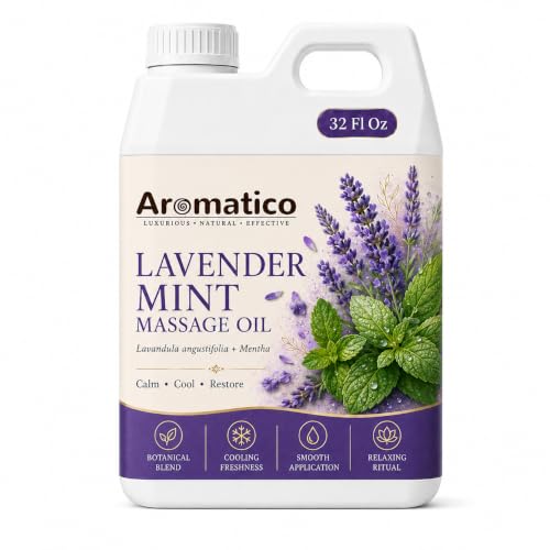 Image of AROMATICO Lavender Mint Massage Oil 1 Litre | Professional Spa & Salon Bulk Refill Pack 1000ml