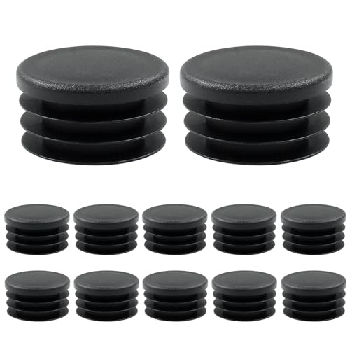 Image of 12 Pcs 1-1 /4 inch Round Plastic Plugs Insert Chair End Caps Black End Caps for Tubing, Chair Legs
