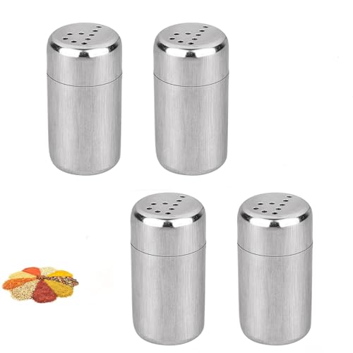Weenwill Mini Saleros y Pimenteros,4 Piezas Unidades Sal Shaker Juego Acero Inoxidable 5 ml Salero de Cocina con Agujeros en Forma de S para Caja Bento,Hogar,Parrilla al Aire Libre