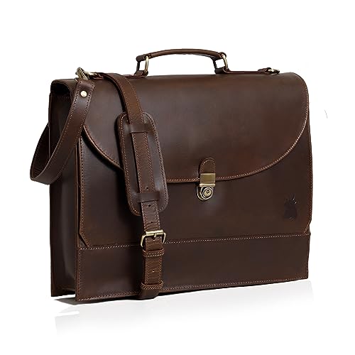 Full Grain Cow Leather Messenger Bag for Men & Women, Premium Vintage Handmade Laptop Bag 18 Inch, Crossbody Satchel, Genuine Shoulder Bag, Leather Briefcase, Adjustable Shoulder Strap