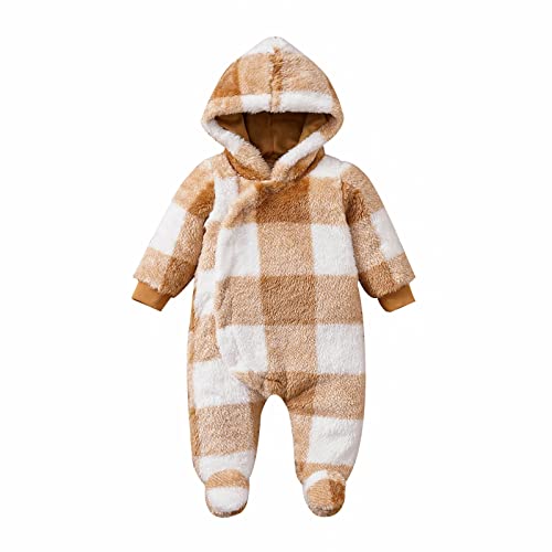 Image of MIEKISA Baby Boys and Girls Autumn Winter Hooded Furry Plaid Romper Baby Footies