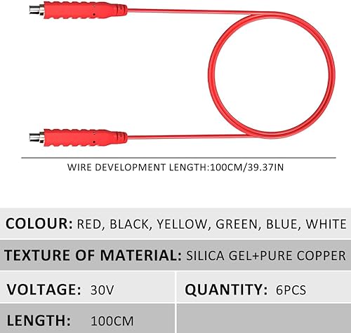 Image of 6 Pcs Magnetic Silicone Test Leads Kit, 30V AC /5A 20AWG Low Voltage Magnetic Jumper Silicone Flexible Test Wires 3.3FT Cables for Testing