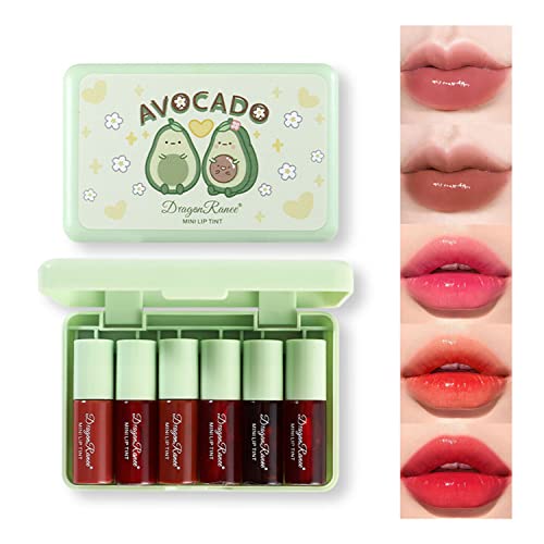 Eakroo 6 Colors Peach Lip Stain Set, Korean Lip Gloss Mini Liquid Lip Tint, Lipstick for Women, Liquid Blush, Lip Plumper, Lip Stain Long Lasting Waterproof, High Pigment, Vivid Color, Cute Stuff