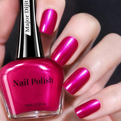 Major Dijit Fuchsia Pearl Quick Dry Nail Polish - Dries in 60 Seconds, Non-Toxic Glossy Formula, Cruelty-Free, Long-Lasting Fingernail Polish for Women, 0.5 fl oz