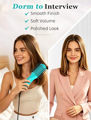 Image of Mini Travel Ceramic Blow Dryer Brush,2Inch Oval Styling Hot Air Brush, Cyan | Lightweight Design for Root Lift, Volume and Smoother Styling on Short to Medium Hair