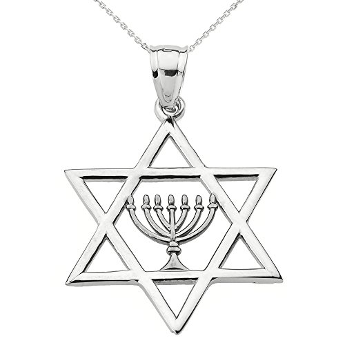 Jewish Jewelry by FDJ 925 Sterling Silver Star of David with Menorah Pendant Necklace 22"