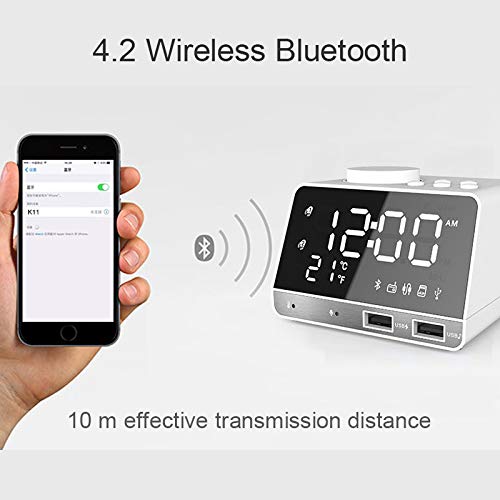 Reloj de la mesilla de alarma de radio Alarma K11 Bluetooth Reloj altavoz creativo de música digital de pantalla del reloj de radio con interfaz dual USB, tarjeta del disco de U / TF / FM / AUX, enchu