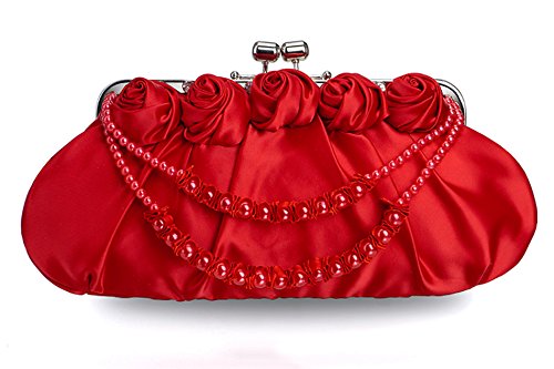 Brauttasche en satin élégante avec sa pochette rouge de cérémonie